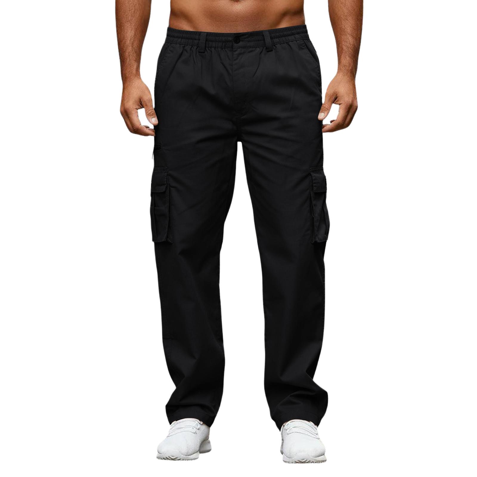 Herren-Arbeitskleidung Lässige Stretch-Bundhose mit mehreren Taschen Gerades Bein XXXL schwarz