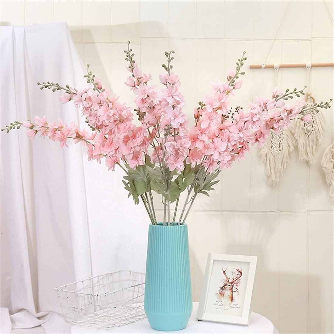 6 Stück künstliche Rittersporn-Blume, 85 cm lange Stielblumen, Seiden-Delphinium-Blumen für Heimdekoration, drinnen und draußen, florale Tafelaufsätze für Tische rosa