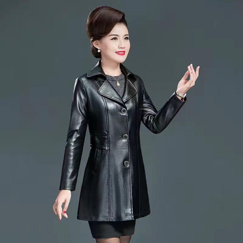 Leder-Windjacke für Damen, mittellang, Winter, Slim Fit, Taillenkollektion, Übergröße, Lederjacke für Damen, PU-Lederjacke XL