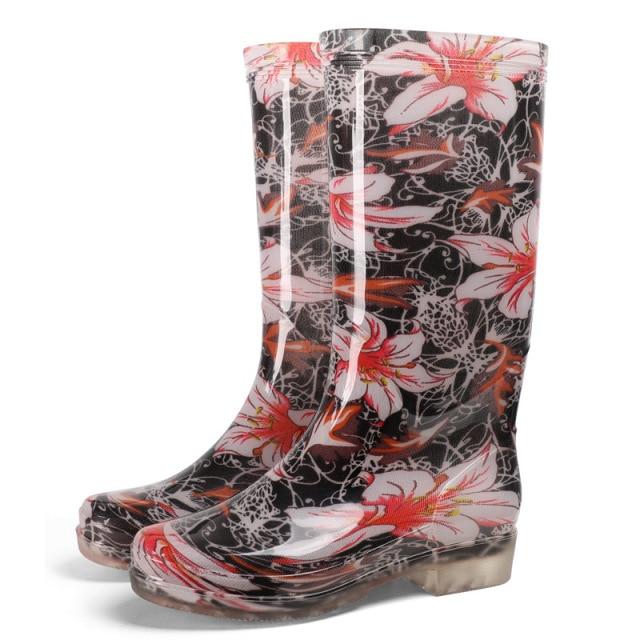 Leosoxs Gummistiefel für Damen, hohe Stiefel, rutschfeste, wasserdichte Schuhe für Regen, neue hohe Gummistiefel, modischer Aufdruck, PVC-Stiefel für Damen 36 gray