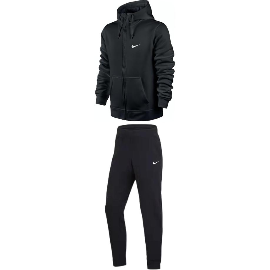 Nike Logo Print Warme Jacke Bestickt Einfarbig Fleece Lange Hose Lässiger Sportanzug Herrenanzug Schwarz 623451-010+716831-010 M