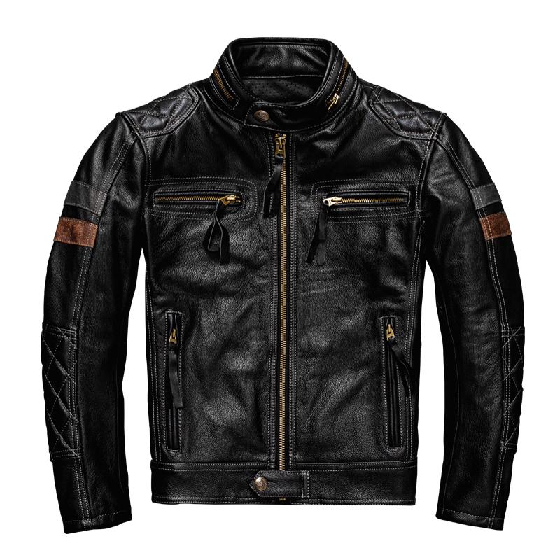 Motor Biker Echtlederjacke.schwarz Herren Reiter Rindsleder Mantel.Qualitätsleder Stoff Cuero Natur XL