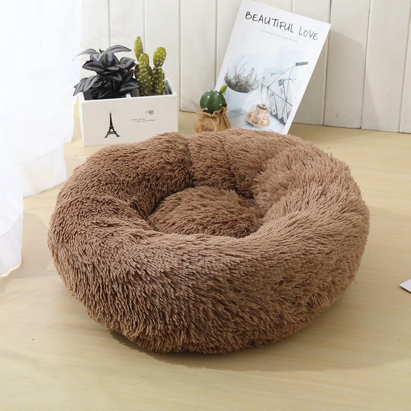 Kreatives Hundebett, abnehmbar und waschbar, rundes Haustierbett aus Plüsch, Katzenbett, warmes Haustierzubehör, Hundebett, weiches, bequemes Haustierbett, Haustiermatte 40cm beige