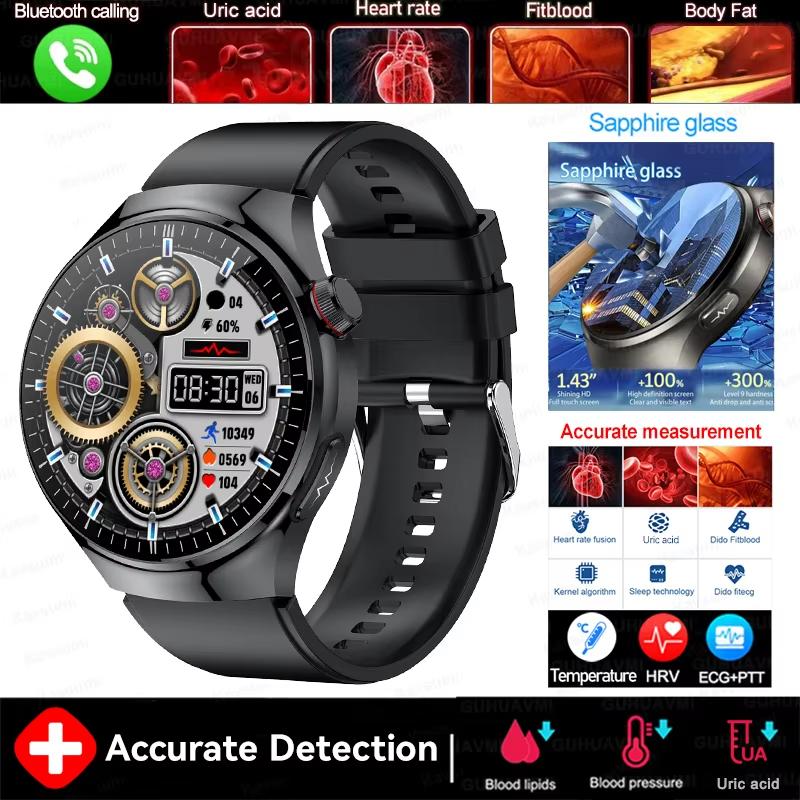 2025 Neue Genaue Blutfett Harnsäure Smartwatch Männer Frauen EKG+PPG Blutdruck Bluetooth Anruf Gesundheit Smartwatch black-silicone