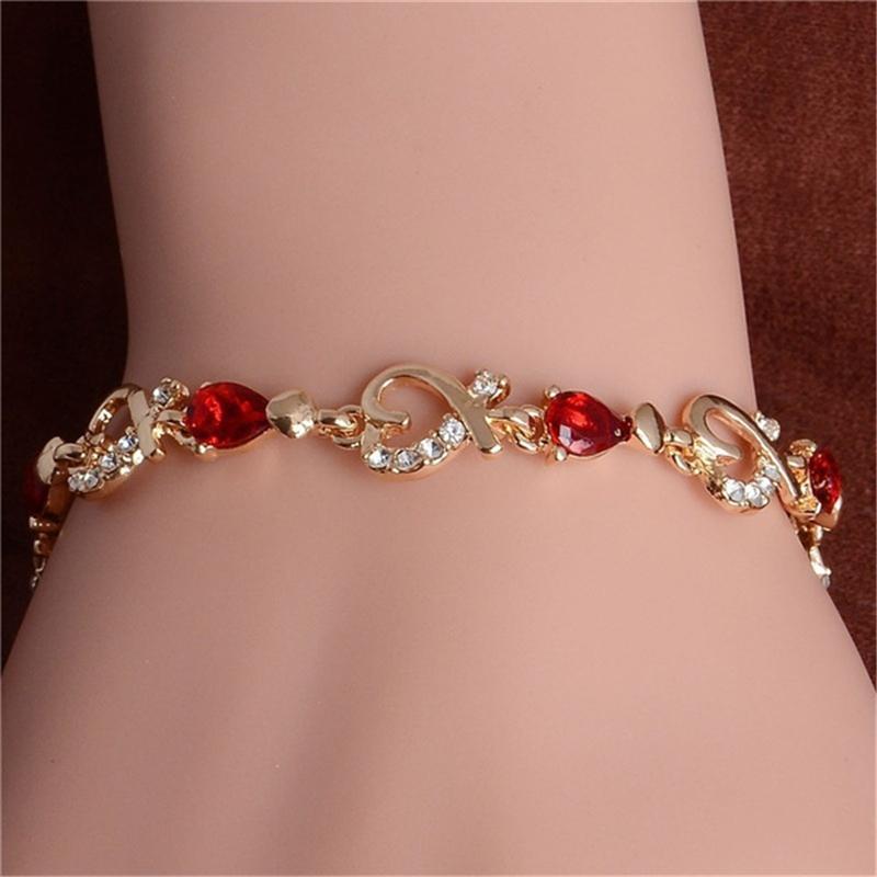Damenmode Goldfarbenes Herzarmband Damen 4 Farben Steine ​​Armbänder Armreifen Schmuck Geschenk rot