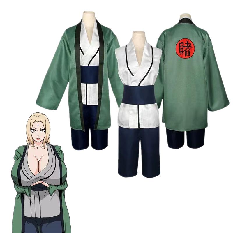Anime Tsunade Kimono Cosplay Kostüm Mädchen Frauen Perücke Halloween Party Karneval Cartoon Uniform Anzüge L-Costume