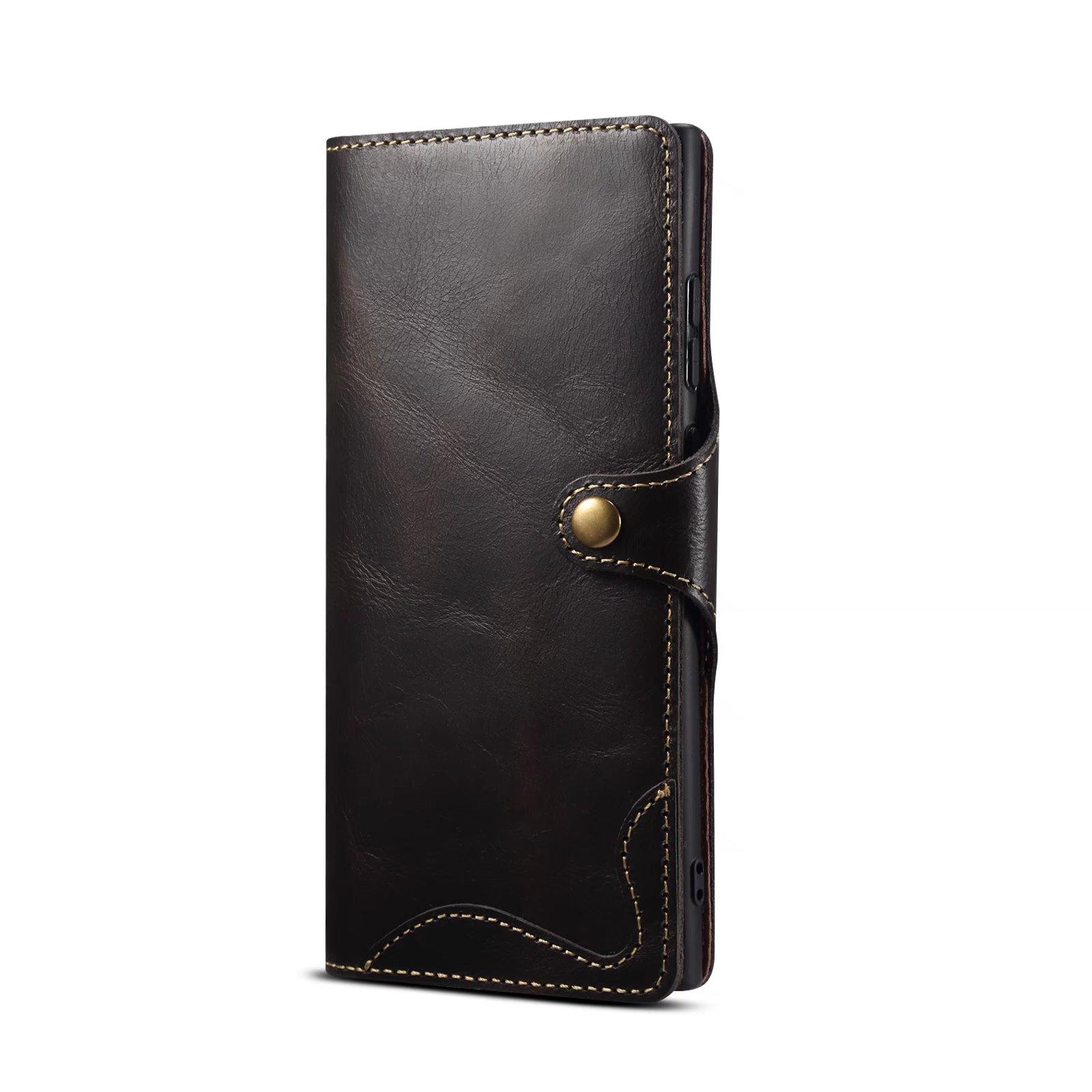 100% Echtes Rindsleder Hülle Für Samsung Galaxy S25 Ultra S24 FE S23 S22 S21 Plus Note 9 10 20 Vintage Kartenfach Brieftasche Cover Galaxy Note 10 schwarz