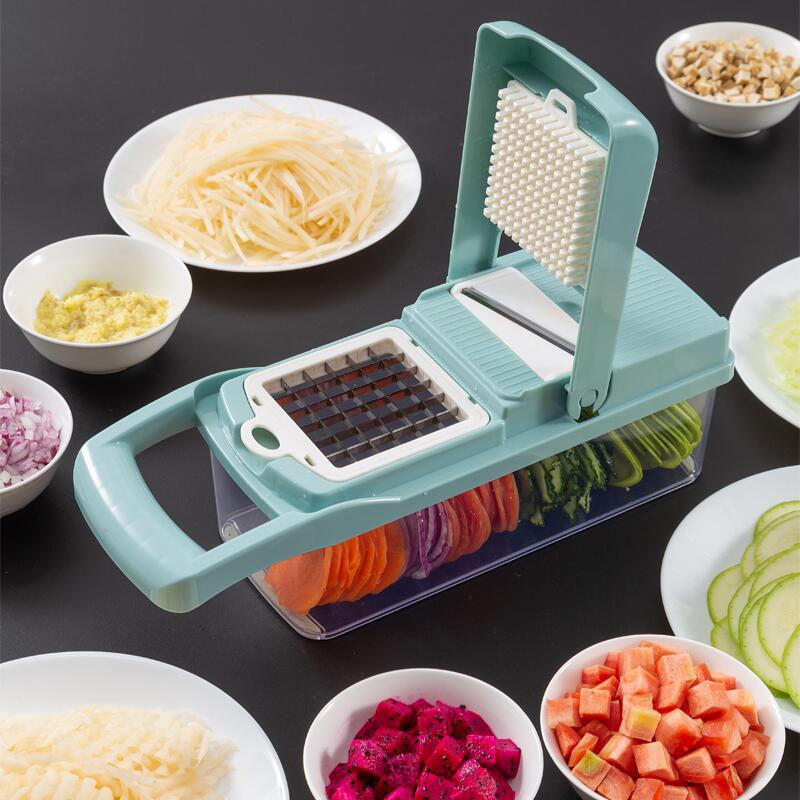 Neues Upgrade Gemüseschneider Küchenzubehör Mandoline Slicer Obstschneider Kartoffelschäler Karotte Käsereibe blau