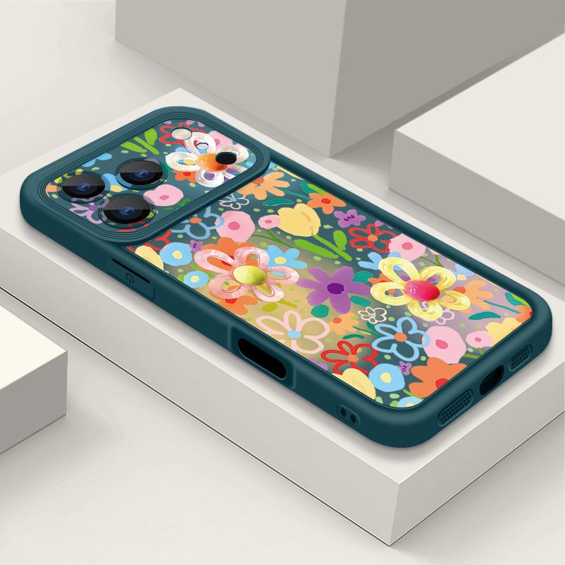 Handyhülle mit Cartoon-Blumen-Print für iPhone 17 Pro Max Air 16 15 Pro Max 14 13 12 Pro Max 11 Transparente Weiche TPU-Rückseite iPhone 12 Pro Max blau