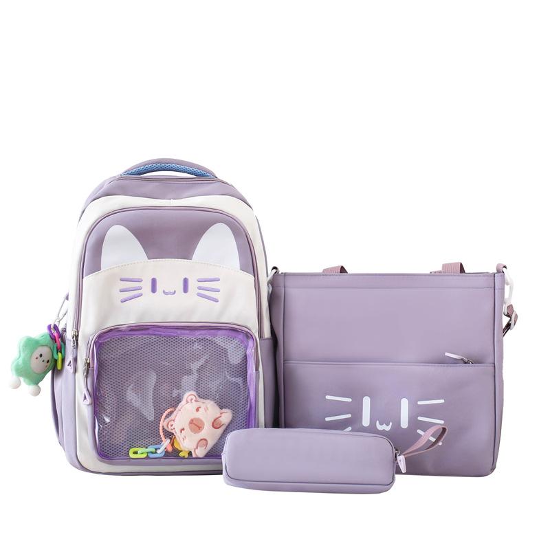 Studentenschultasche Niedlicher Cartoon-Rucksack Grund- und Sekundarschüler Rucksack Lässiger Nylon-Dreiteiliger Rucksack set gray