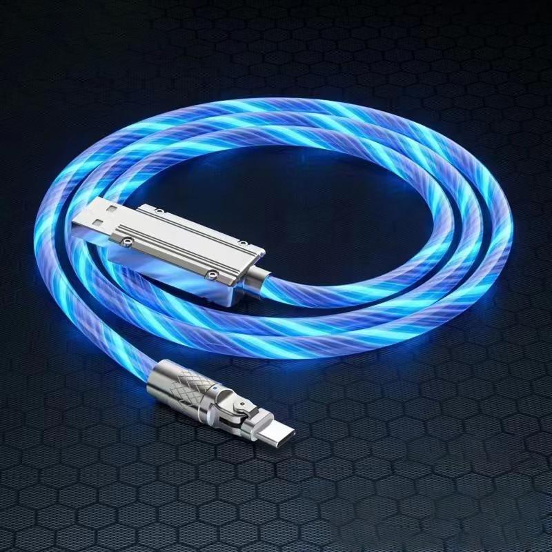 120 W Schnellladekabel, USB-Kabel, LED-Licht, USB-C-Streamer-Licht, LED, USB-C-Kabel, Typ C, drehbares Kabel, leuchtend, fließend, für iPhone 11, 12, 13, 14, Xiaomi, 1 m For iOS blau