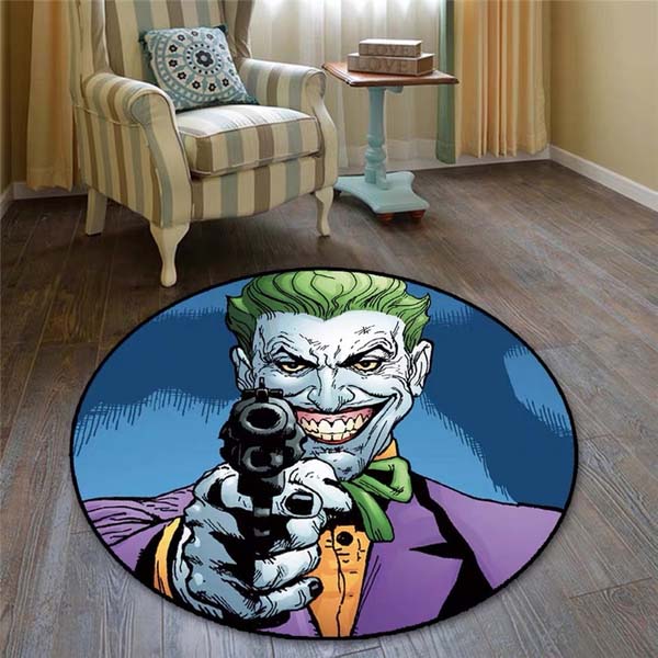 Horrorfilm-Charakter Joker Muster Runder Teppich Läufer Nordic 3D Joker Clown Teppich Cartoon Teppich Esszimmer Dekoration Diameter 60cm blue