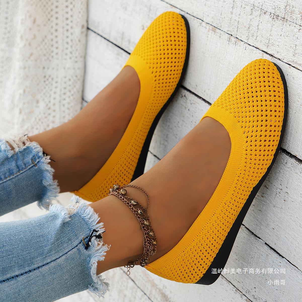 Damen Frühling Herbst Neue Mode Runde Zehe Flache Ballerinas Bequem Atmungsaktiv Mesh Lässig Barfußschuhe 39 gelb