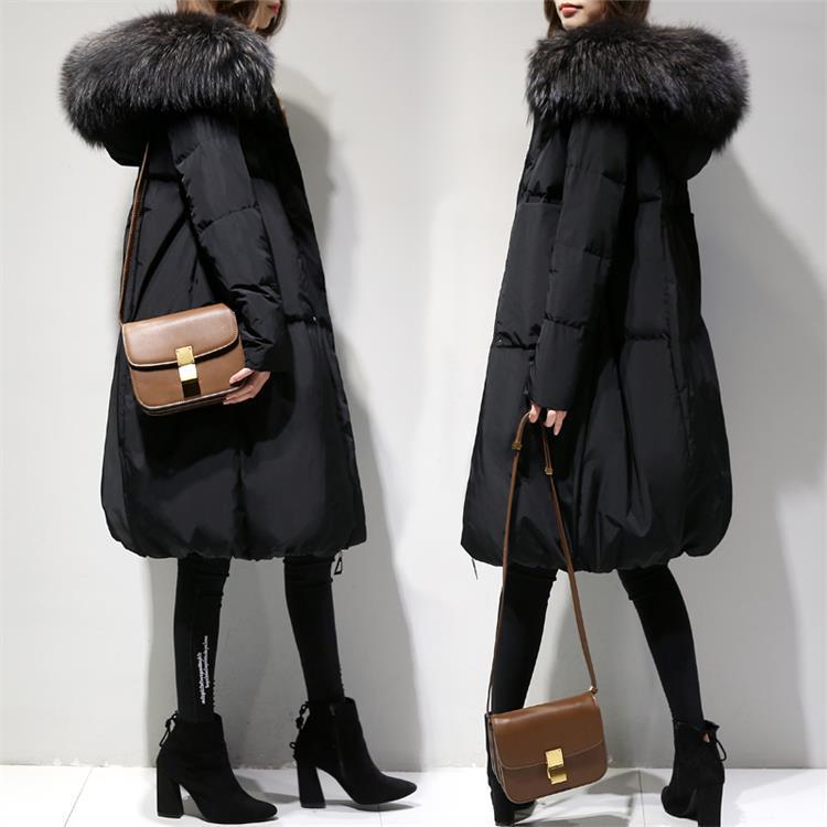 Dicke Schwester Winter Baumwollkleidung Frauen im langen Abschnitt der großen Größe Frauen dicke Mädchen großen haarigen Kragen Brot Daunen Baumwollkleidung XXXXXXL schwarz