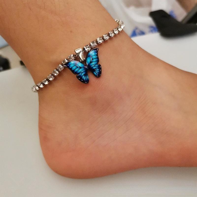 Schmetterlingskette Strand Fußkettchen Armband Charm Damen Fuß Stiefeletten Schmuck Silver & Blue