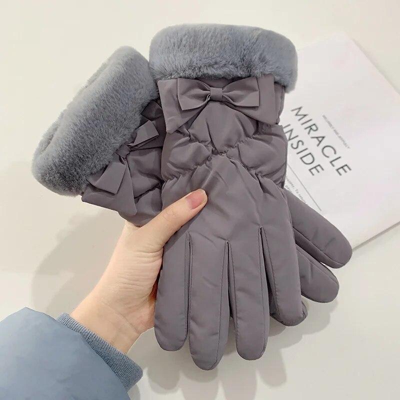 Handschuhe Damen Winter Verdickte Winddichte Handschuhe Winter Warm Halten Handschuhe grau