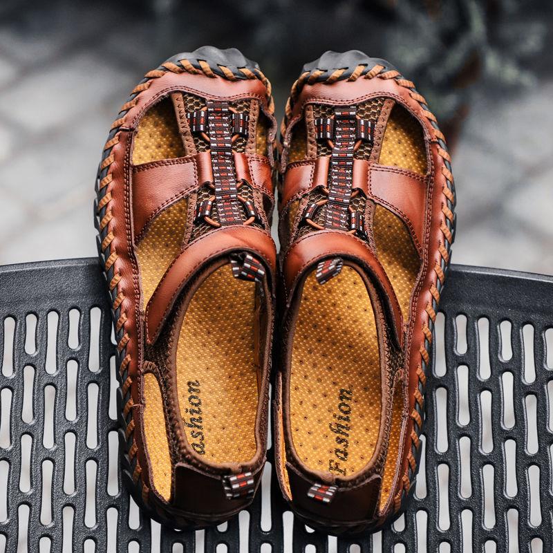Sommer Herren Sandalen Ledersandalen Freizeitschuhe Herren Römische Strandsandalen Sandalias Anti-Rutsch Atmungsaktive Outdoorschuhe 42 braun