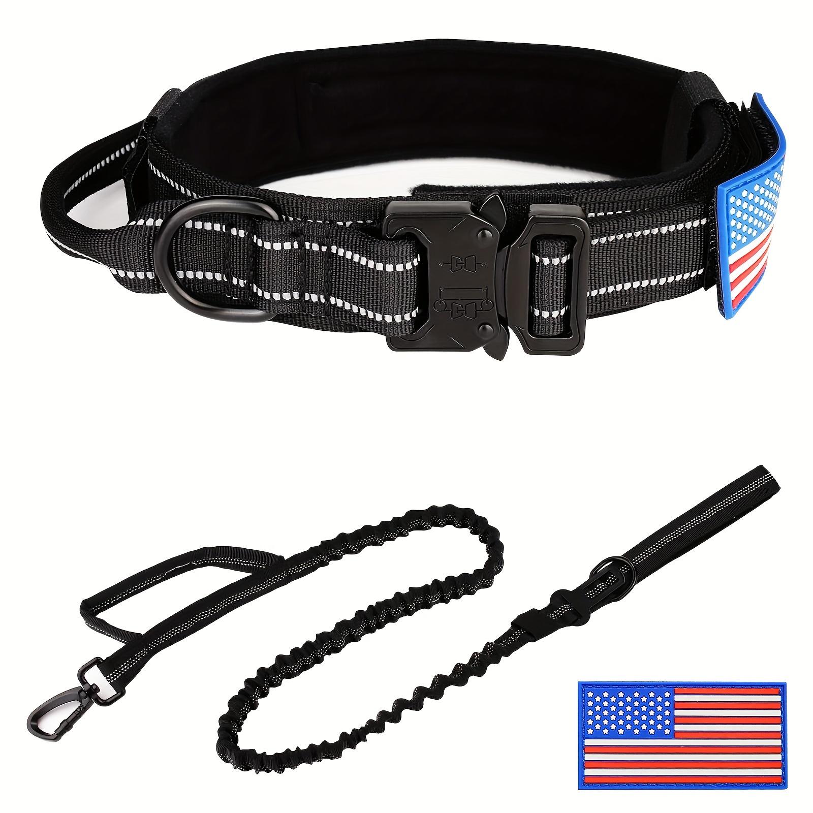 Taktisches Hundehalsband und Leinen-Set, Militär-Hundehalsband und Leine für mittelgroße bis große Hunde, Verstellbare, hochbelastbare Metallschnalle Re M black