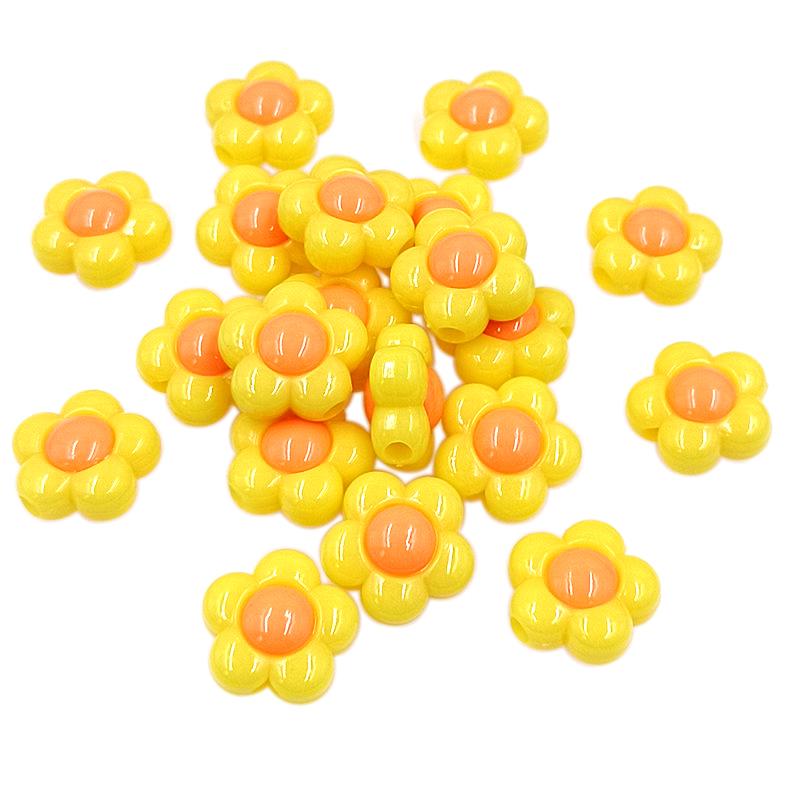 10 Stück einfarbige Acryl-Blumen-lose Perlen, kreative Anhänger, Modeschmuck, Zubehör für die Herstellung von Armbändern und Halsketten gelb