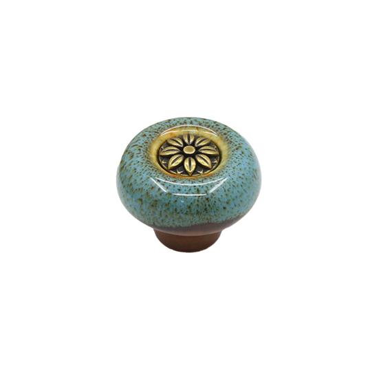 Vintage Schrank Knöpfe Blume Carving Anti-rost Home Verbesserung Leopard Runde Schrank Griff A blau