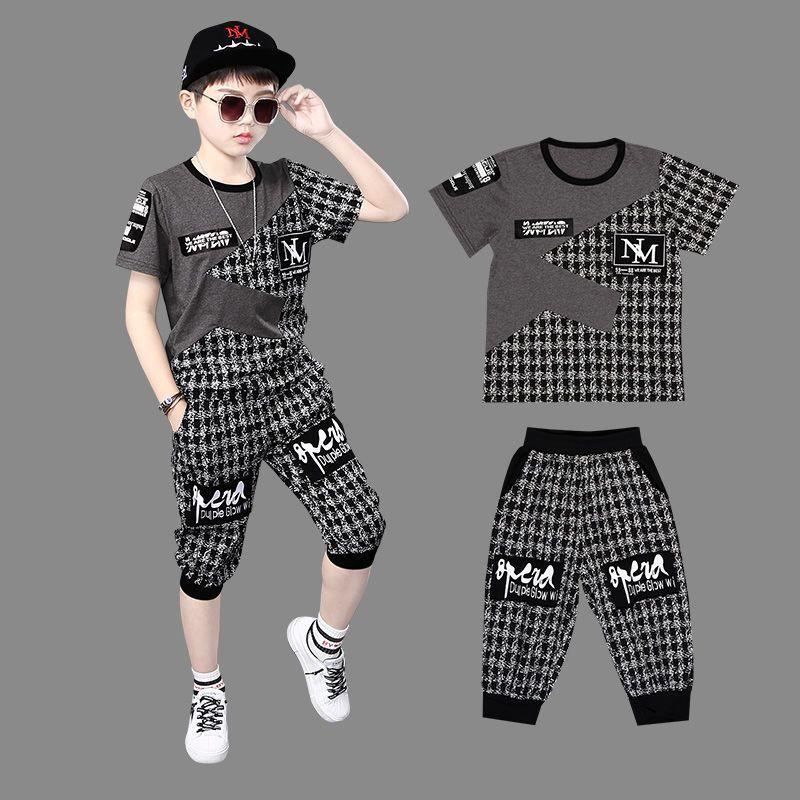 Teenager Jungen Kleidung Sets Sommer Jungen Kleidung Casual Outfit Kinder Trainingsanzug für Jungen Sport Anzug Kinder Kleidung 120CM schwarz