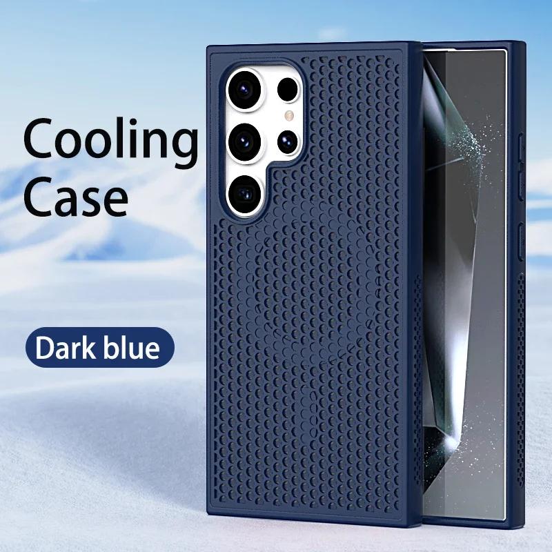 Luxuriöse, kühlende und wärmeableitende Magsafe-Telefonhülle für Samsung Galaxy S25, S24, S23, S22 Ultra FE Plus, atmungsaktive Gitternetzabdeckung For Samsung S23 FE navy blau