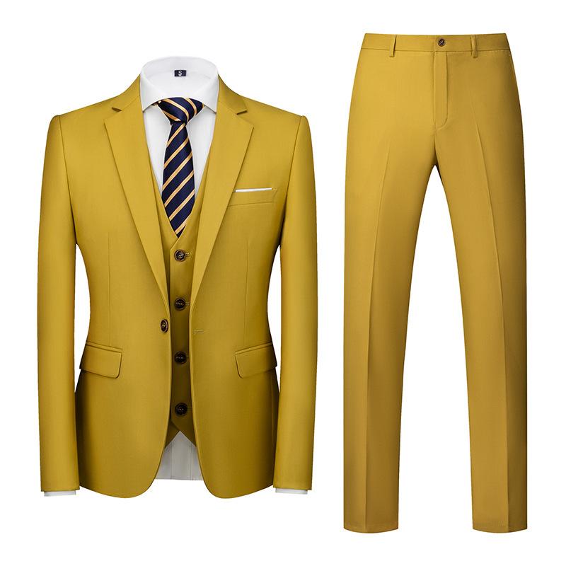 Formeller Anzug, 3-teiliges Set, Anzug für Herren, Business, Büro, Hochzeit, Party, Anzug, Blazer + Hose + Weste M erde, die gelbe
