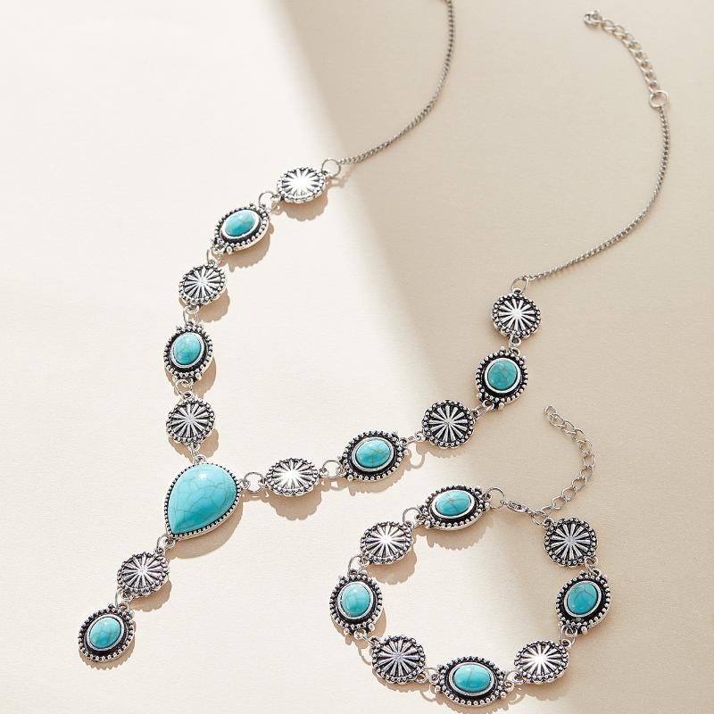 Boho Imitation Türkis Lange Anhänger Halsketten Brustketten Armband Sets Für Frauen Punk Kubanische Kette Schlüsselbein Kette Körperschmuck gray