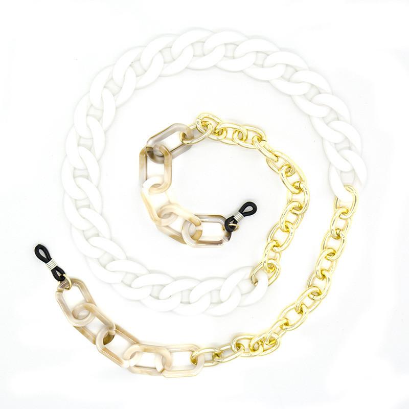 Stilvolle Acryl Sonnenbrillen Kette Für Damen Brillen Hängende Halskette Große Riemen Brillen Kubanische Kette Brillenband beige