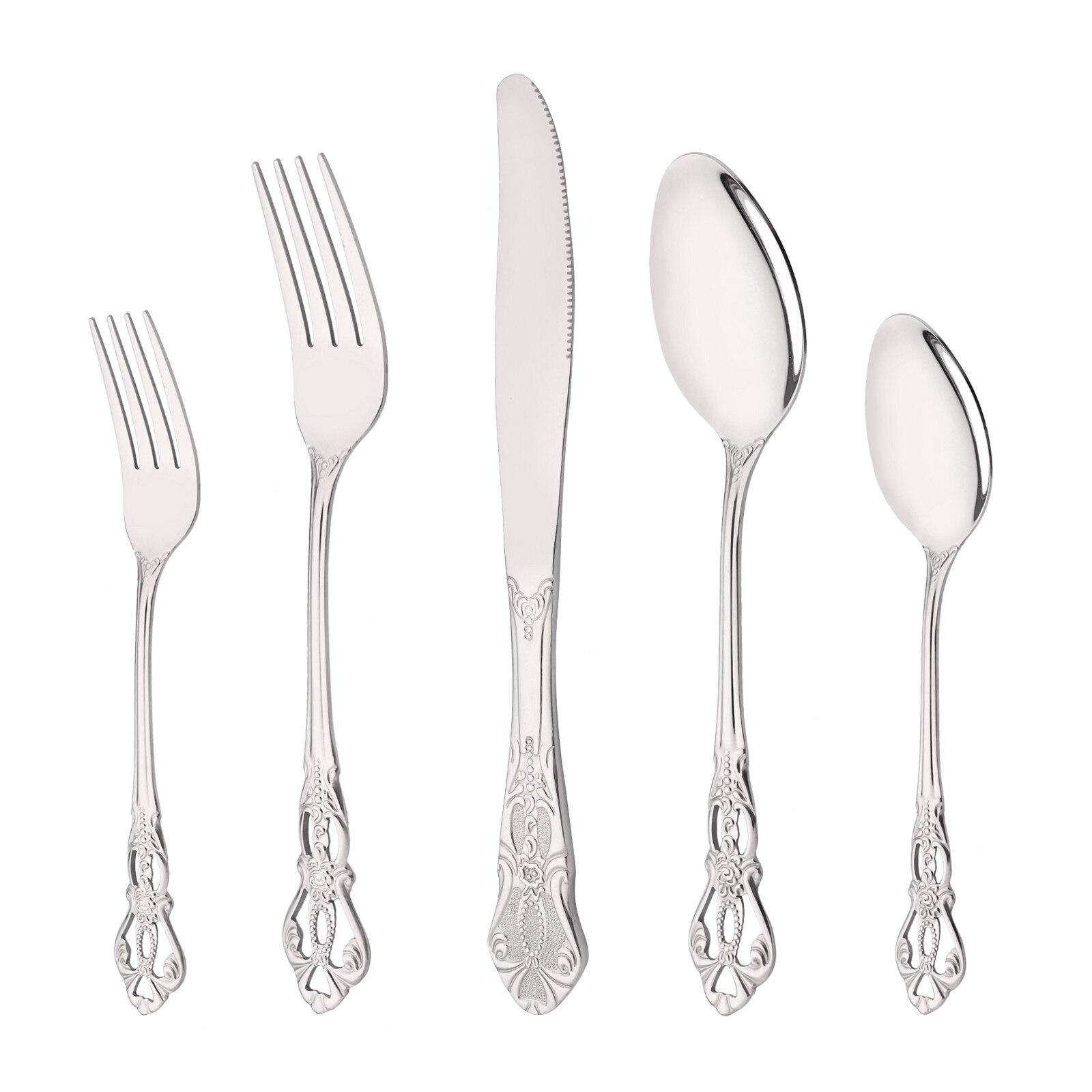 5 teile/satz Regenbogen Geschirr Set Edelstahl Geschirr Royal Messer Dessert Gabel Löffel Besteck Besteck Westlichen Besteck Set für 1 silber