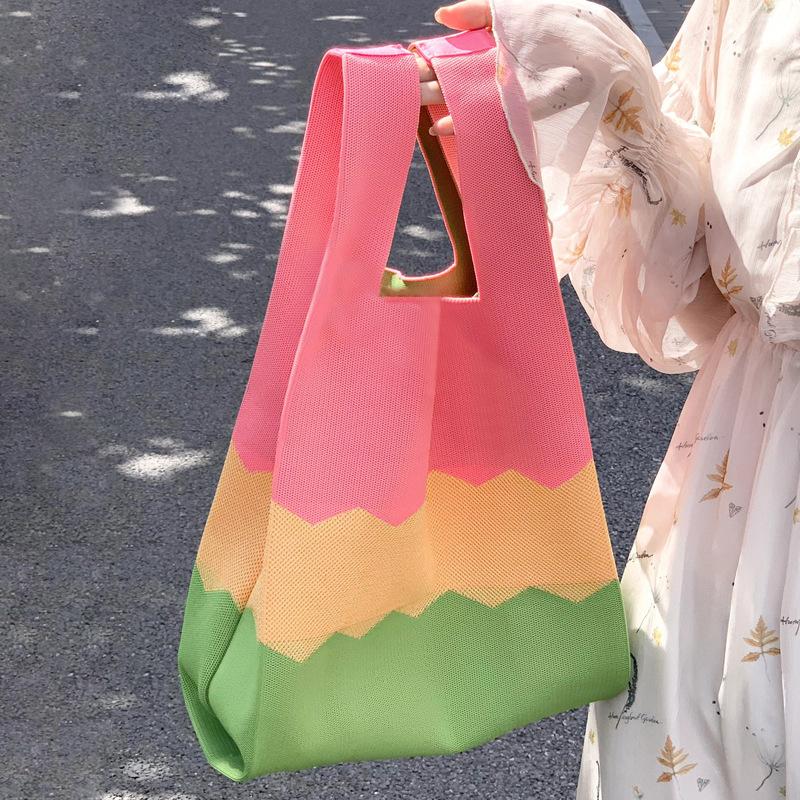 Sommerweste Weste Dreifarbig Kleine Tasche Gestrickt Personalisiert Textur Handtasche Trendige Große Kapazität Tragetasche pink
