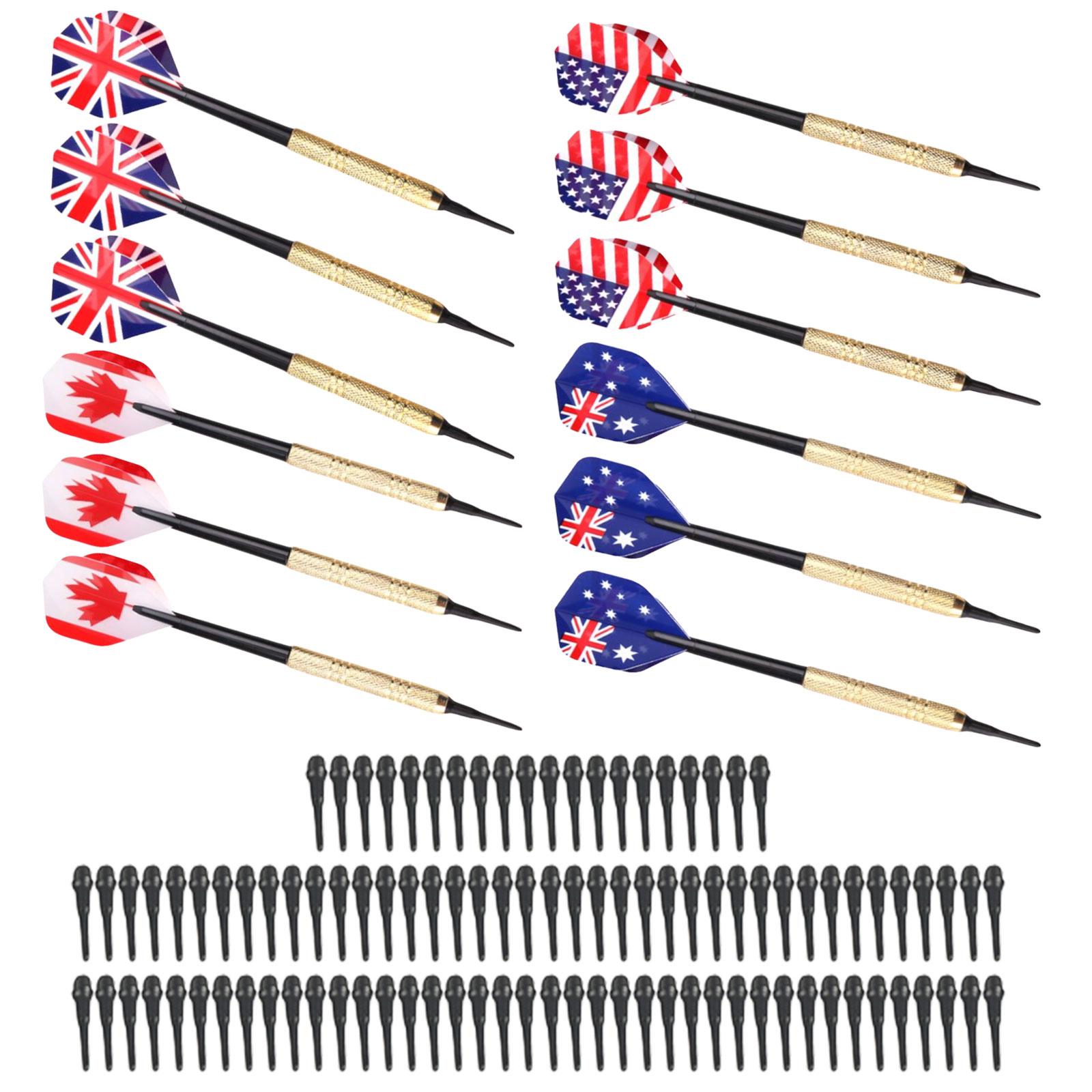 12 Stück Darts mit Kunststoffspitze 14g Darts Softdart-Set Darts für elektronische Dartscheibe Softdarts mit 100 zusätzlichen Spitzen
