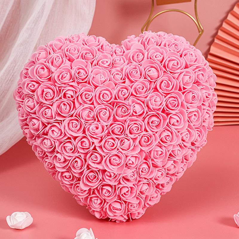 30CM künstliche Blume Rosenherz mit BOX PE-Schaumblume Valentinstag Hochzeitsgeschenk Jahrestag Festival Geschenkbox für Freundin without Box rosa
