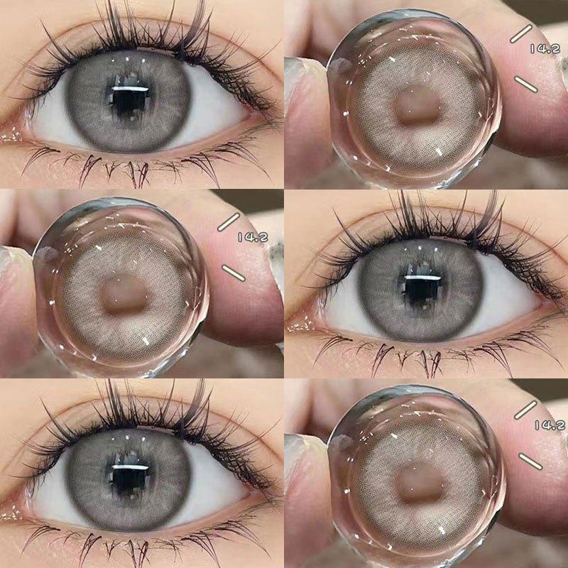 Mill Creek 1 Paar natürliche dunkelgraue Kontaktlinsen, große Augen, extra große Augen, 14,0/14,2/14,5 mm, großer Durchmesser, weiche Hydrogel-Kontaktlinsen, Güteklasse 0 esche grau