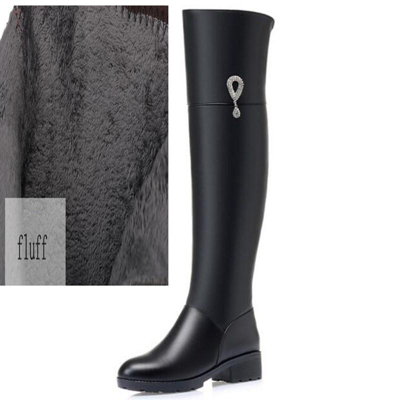 Oberschenkelhohe Stiefel aus echtem Leder für Damen, Winter, lange Stiefel, große Wolle, warme Overknee-Stiefel für Damen 37