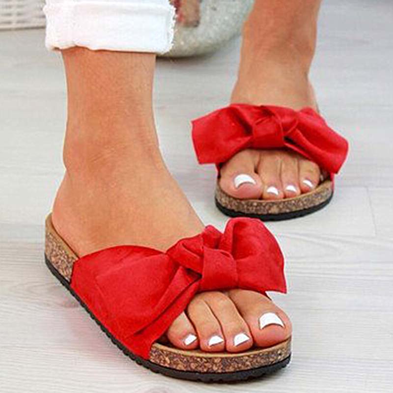 Mode Damen Sandalen 2025 Sommer Plateau Retro Sandalen Frau Mode Schleife Leopard Strand Hausschuhe Damen Übergröße 36 rot