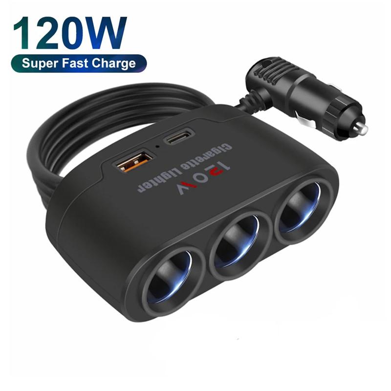 120W Autoladegerät Adapter 12V 24V Steckdose Dual USB LED Handy Schnelllader Für iPhone iPad GPS Dashcam Autoladegerät Verteiler 5 IN 1