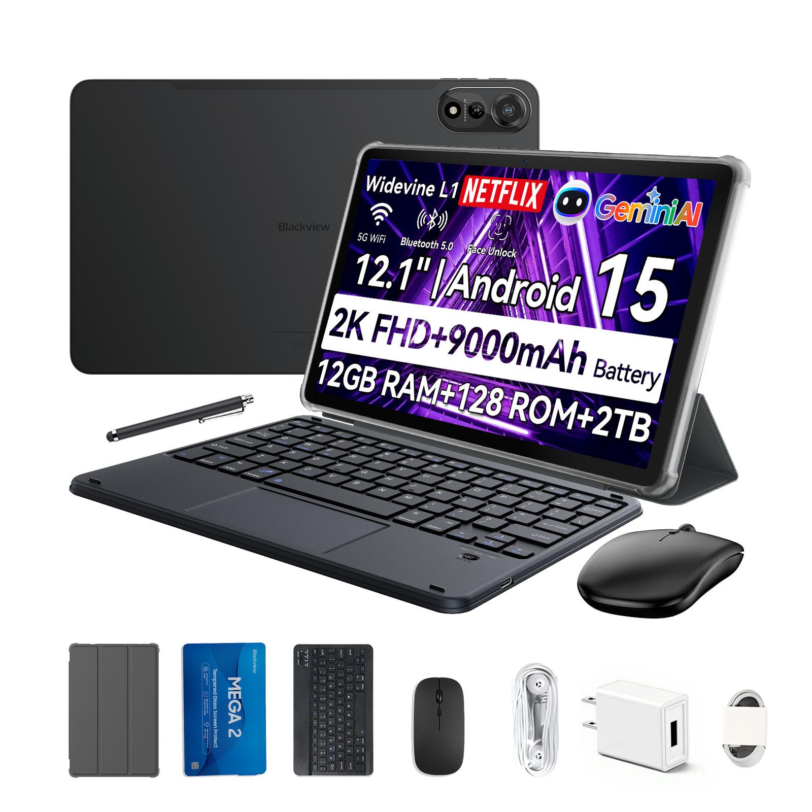 Blackview MEGA 2 Set Android 15 4G Tablet 12-Zoll 8 GB RAM 128 GB ROM Widevine L1 grau