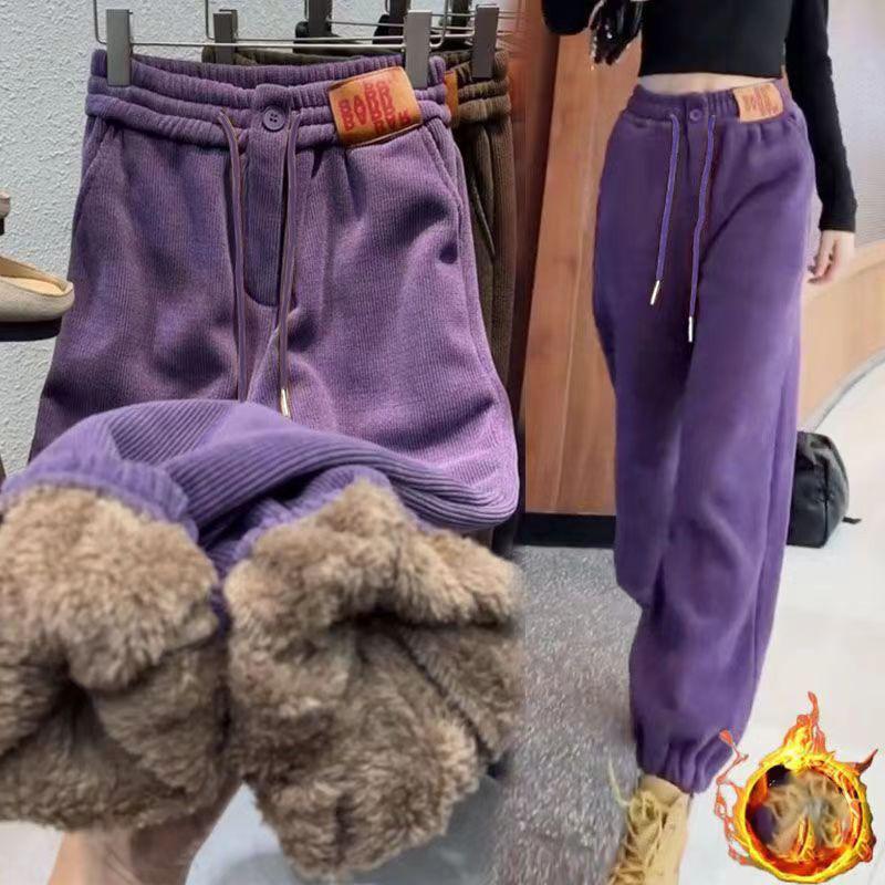 Damen Winter Plüsch Verdicken Warme Hosen Locker Leggings Lässige Sporthosen Jogginghosen Jogger L violett