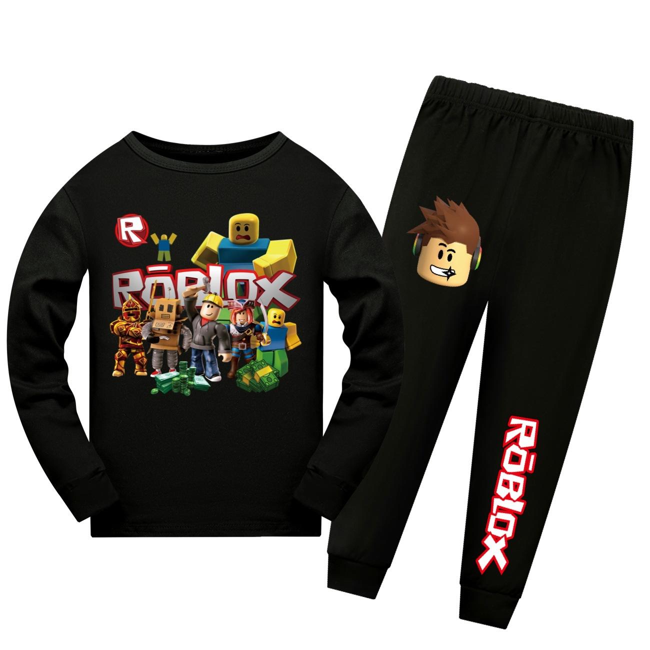 Herbst Winter Niedlich Cartoon Roblox Kinder Langarm Lange Hose Nachtwäsche Bedruckt Warm Bequemes Set 110 schwarz