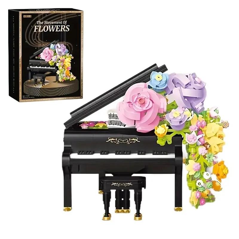 Mini-Klavier-Geige-Bausteine Musikinstrument Konservierte Blume Wasserfall DIY Ziegel Spielzeug Kinder Weihnachtsgeschenke schwarz
