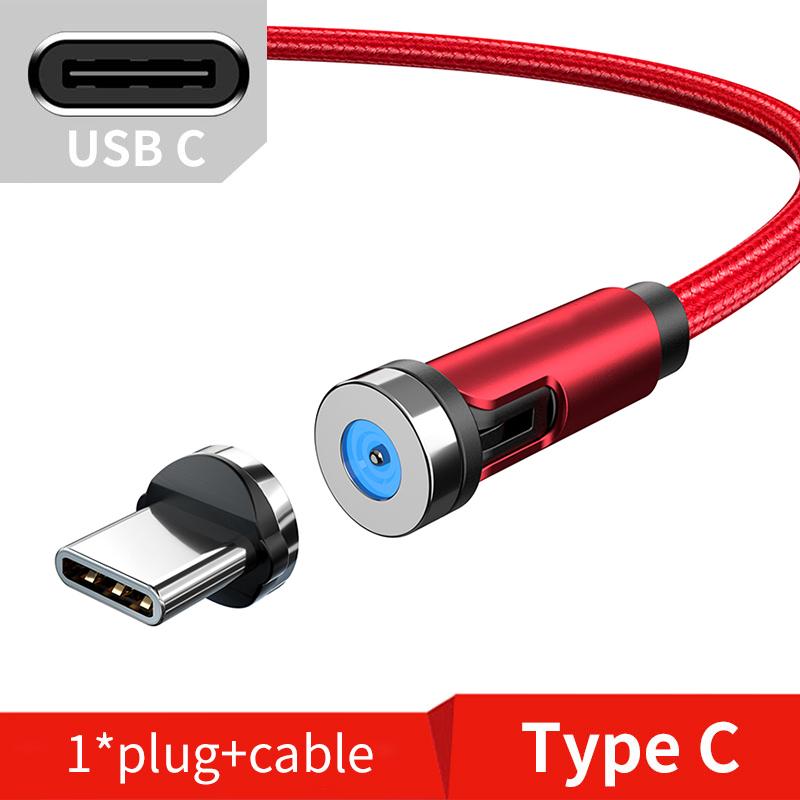 VAORLO 540 Drehen Magnetisches Kabel Schnelle Lade Magnet Ladegerät Micro USB Typ C Kabel Handy Draht Kabel Für iPhone Xiaomi Type-C rot