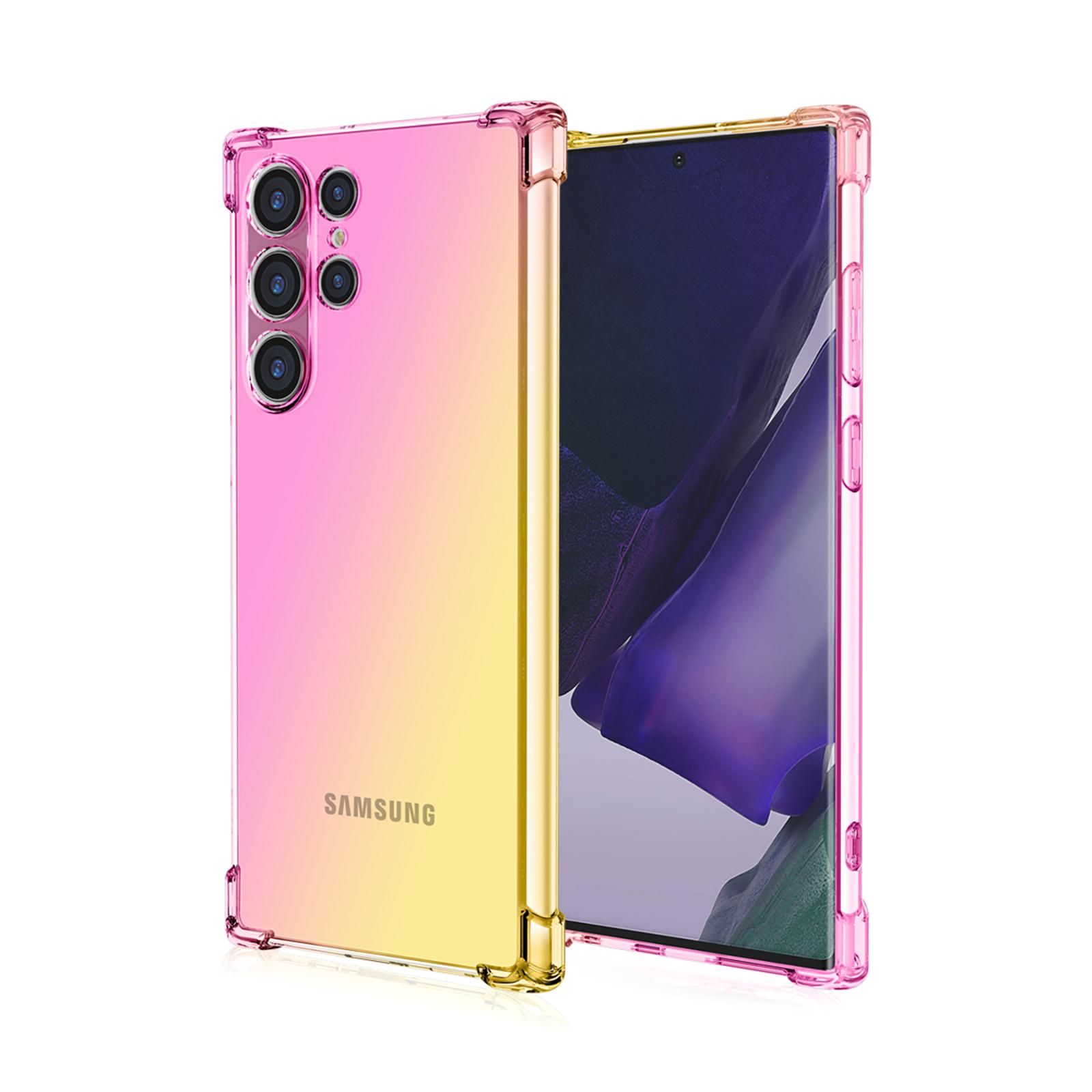 Klare, süße Handyhülle mit Farbverlauf, schlanke, kratzfeste, flexible TPU-Abdeckung, stoßfeste Schutzhülle für Samsung Galaxy S22 5G, S23 FE, S24 Ultra, S23+ Samsung Galaxy S23 Ultra rosa/gold