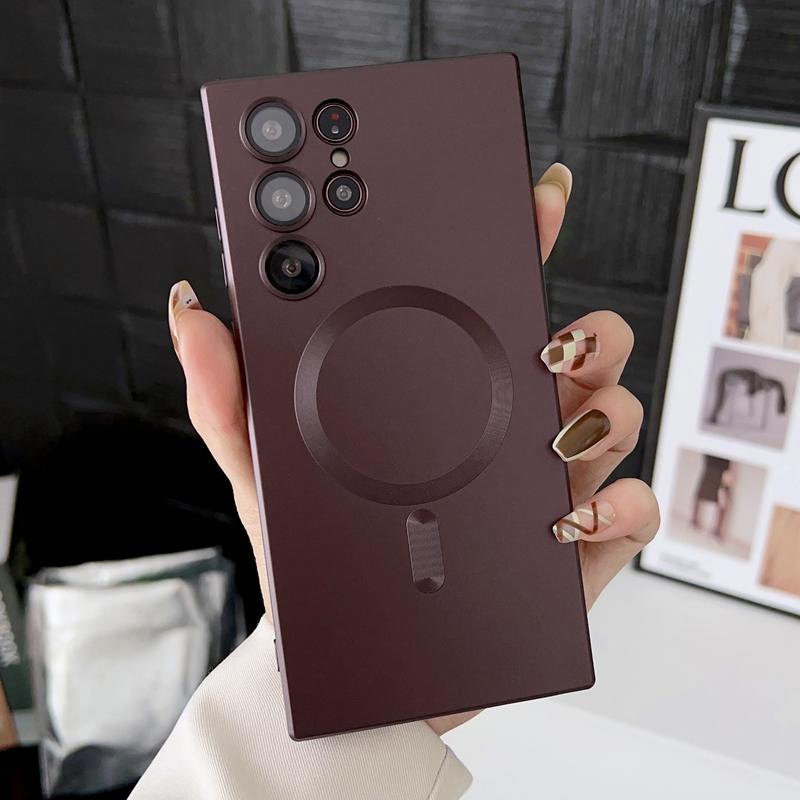 Luxus Wireless Charging Magsafe Hülle für Samsung Galaxy S24 S23 S22 S21 S20 Ultra FE Plus Note 10 20 Soft Magsafe Bumper Cover Samsung Note 10 Plus wein rot