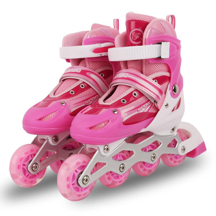 PU Rollschuhe Erwachsene Full Flash Inline Rollschuhe Männer und Frauen Versorgung Pulley Kinder Skates M (size 33-37) rosa