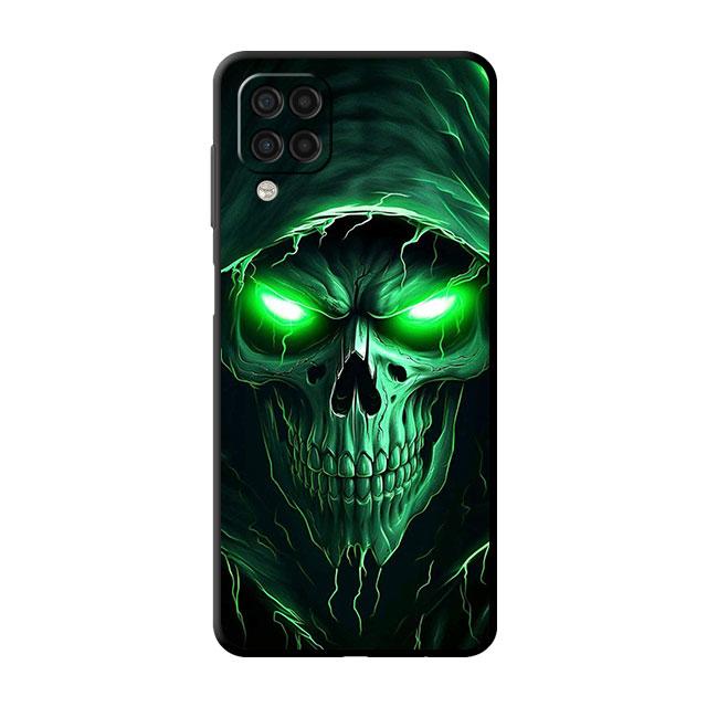 Schwarze Hülle für Samsung Galaxy A52 A73 5G A33 A12 A53 A22 A13 4G A24 A14 A23 A54 A70 Weiche Handyhülle Sensenmann Schädel Skelett Samsung A52 4G 5G
