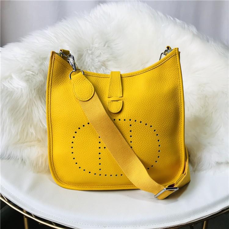 Neue Mode Oberleder Rindsleder Hohl Perforiert Mode Lässig Damen Tasche Ein Schulter Crossbody Damen Tasche Mini 17cm gelb