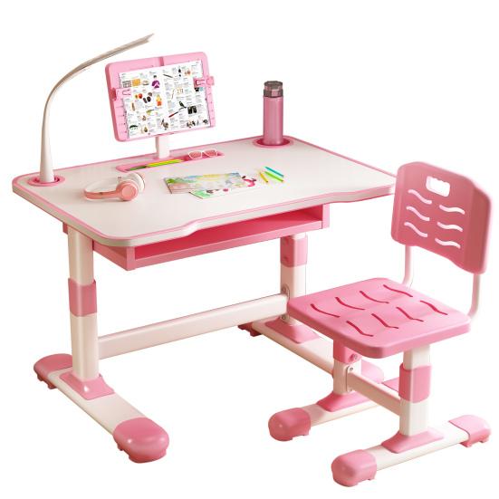 Kinder Schreibtisch Stuhl Set Höhenverstellbar Kleinkinder Schreibtisch mit Neigbarem Leseständer LED Tischleuchte Schlafzimmer Kinder Lerntisch rosa
