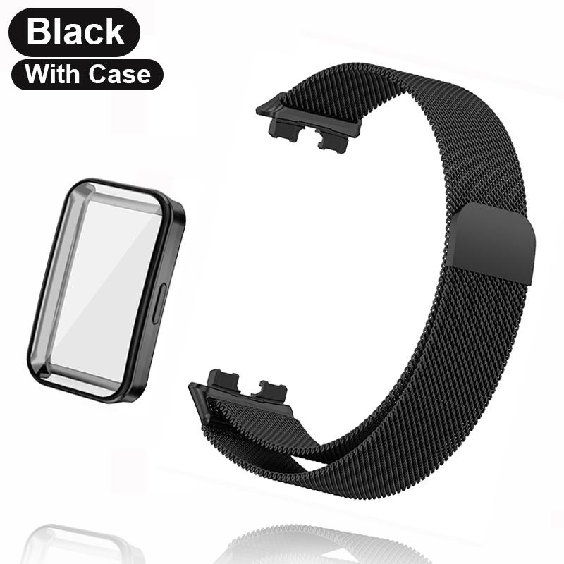 Metallarmband für Huawei Band 8 Armband mit Schutzhülle Displayschutz Weiches TPU Ersatz Milanese Magnetschlaufe Huawei Armband Huawei band 8