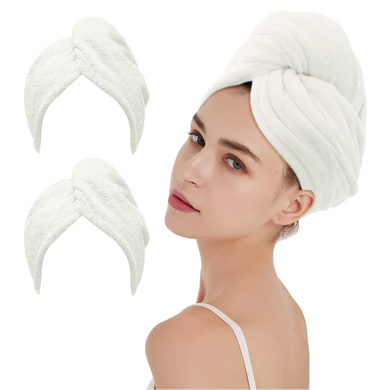 Neue Mädchen Haar Trocknen Hut Schnell-trockene Haar Handtuch Kappe Hut Bad Hut Mikrofaser Solide Handtuch Kappe Super Absorption turban Haar Trockenen Kappe 25X65cm weiß